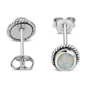 Oval Synthetic Sun & Ice Opal Silver Stud Earrings, e336